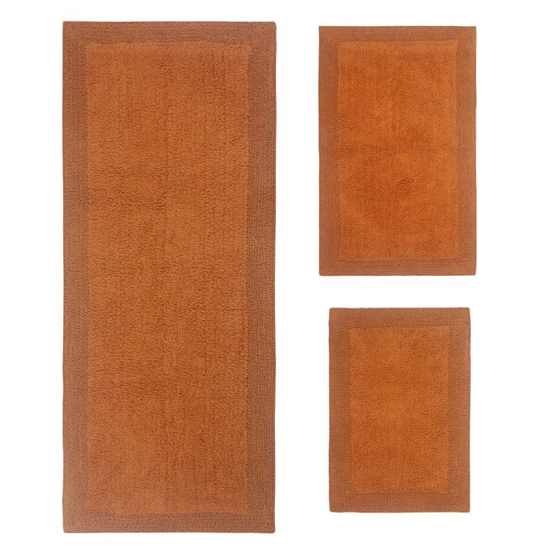 Bruss Luxury 100% Cotton Reversible Bath Rug (Set of 3), Terracotta