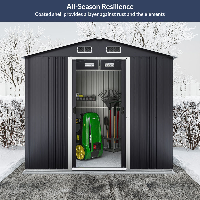 Belleze 8' x 6' Black Galvanized Steel Outdoor Storage Shed