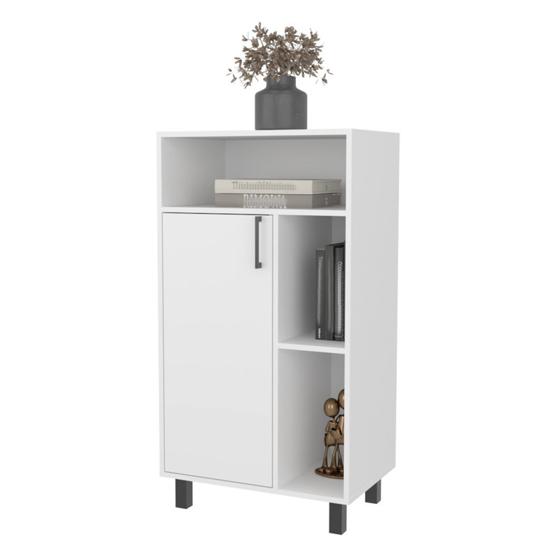 White Open Storage And 1 - Door Cabinet For Kitchen Spaces, Compact Look, Filler, Particle Board Material, 43.52 In Height, 57.01 Lb Weight Cabinet, Space Saving Design, Filled, Build, Tall, 16.06