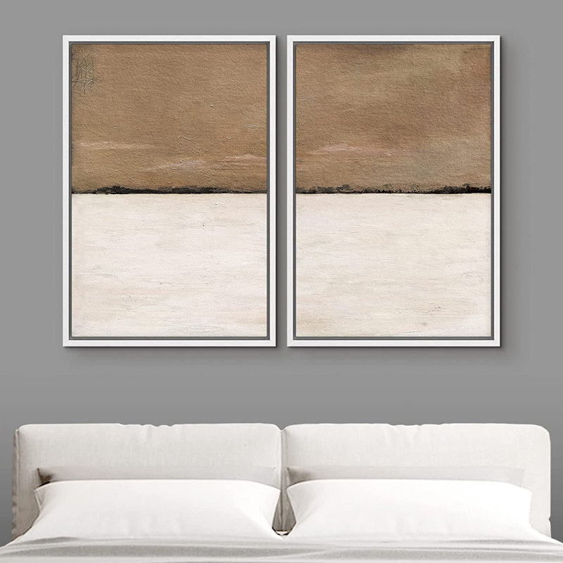 Ensemble de 2 peintures encadrées sur toile, H 24 po x l 32 po x P 1,5 po, Blanc