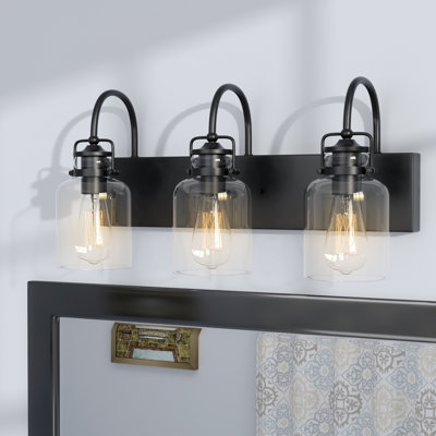 Loucks 24 in. 3-Light Farmhouse Dimmable Vanity Light with Clear Glass Shade