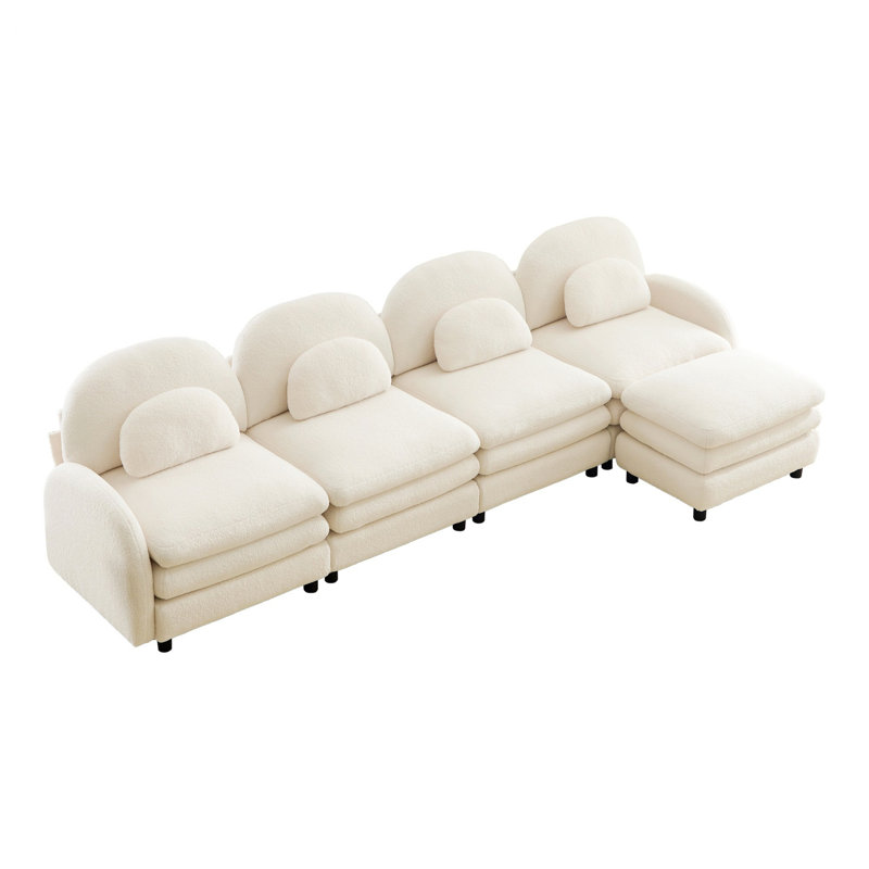 Canapé modulaire à 4 places avec dossier incurvé et repose-pieds mobile pour l'intérieur, Beige