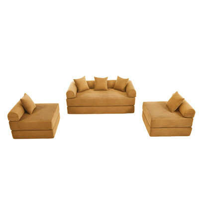 Boneless 6-in-1 Convertible Corduroy Floor Sofa,Multi-Position Folding Couch with Storage Pockets and Pillows