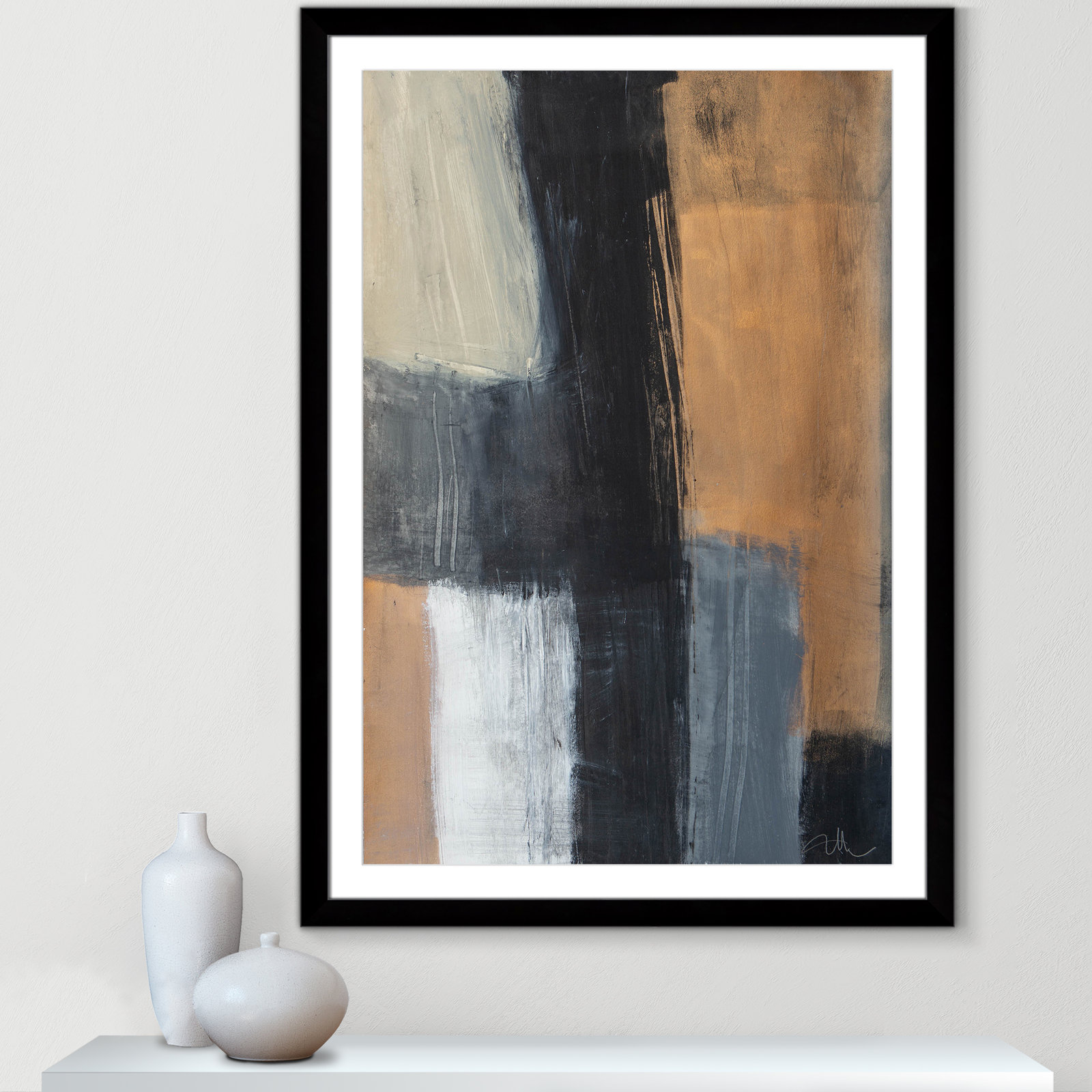 Calderon "Metallic Slate II" Print, 49" H x 35" W x 1.25" D, Black Cube Frame Matted