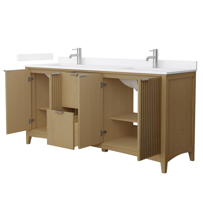 Palmilla 72" Freestanding Double Bathroom Vanity with Cultured Marble Top, Brown, Matte Black, White Cultured Marble