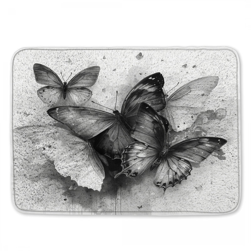 Tapis de bain monochrome à papillons, L 34 po x L 21 po