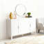 Armoire de rangement 57,5 po à portes rayées, buffet à 4 portes avec supports de rangement à l'arrière et crochets latéraux, tablettes réglables-2057721244