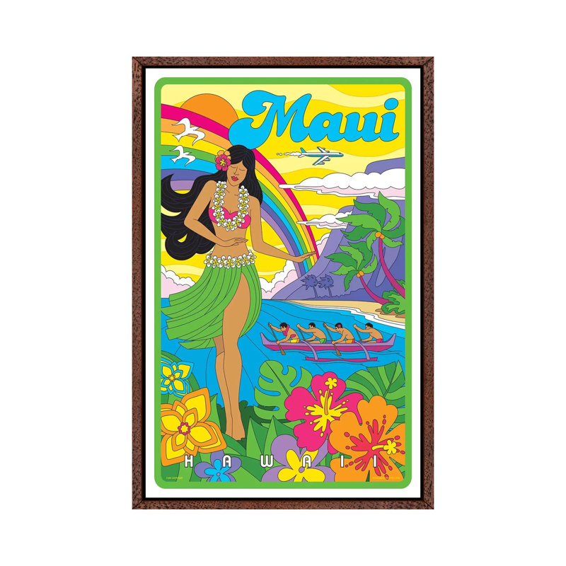 Maui Pop Art Travel by Jim Zahniser - Print on Canvas, 101.6cm H x 66.04cm W x 3.81cm D, Classic Brown Wood Framed