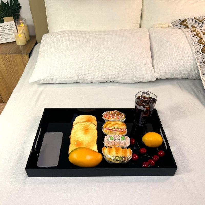 Acrylic Serving Tray With Handles Serving ,Appetizer,Breakfast,Butler-Kitchen Countertop Makeup Drawer Organizer Vanity Table Ottoman Decorative Tray