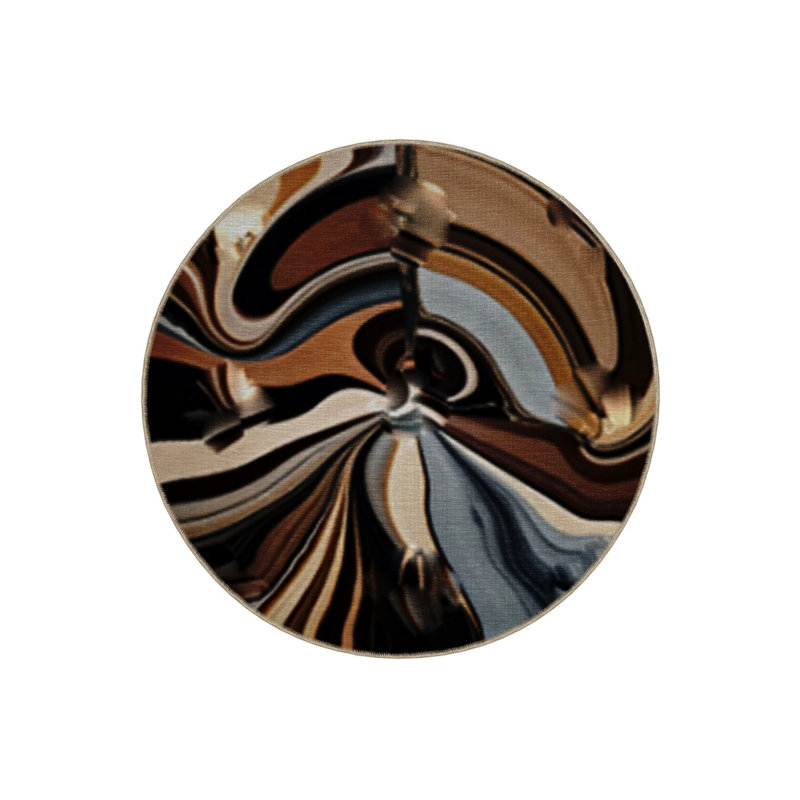 Multicolored Abstract Marbling Lines Patterned Round Woven Base Modern Decorative Carpet, Round 2'8"