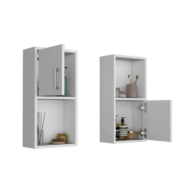 Armoire à pharmacie murale avec rangement ouvert et fermé 2 pièces Oba, Blanc