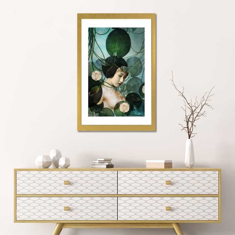«Tangled» par Catrin Welz-Stein - impression d'art graphique, H 24 po x l 16 po x P 1 po, Blanc, Papier encadré doré