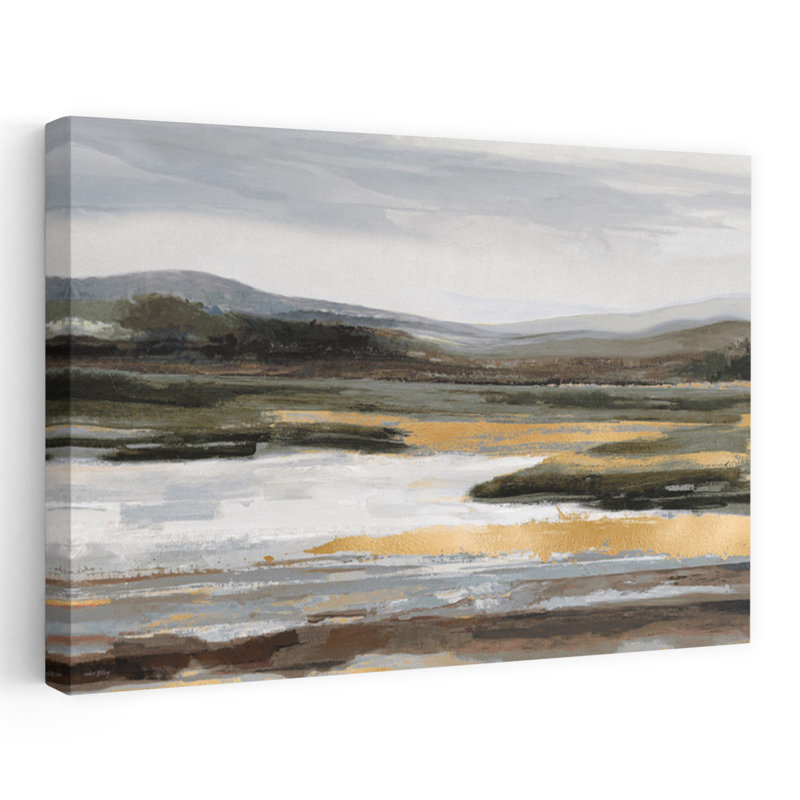 Paysage doré contemporain, paysage serein abstrait, art naturel, H 32 po x l 48 po