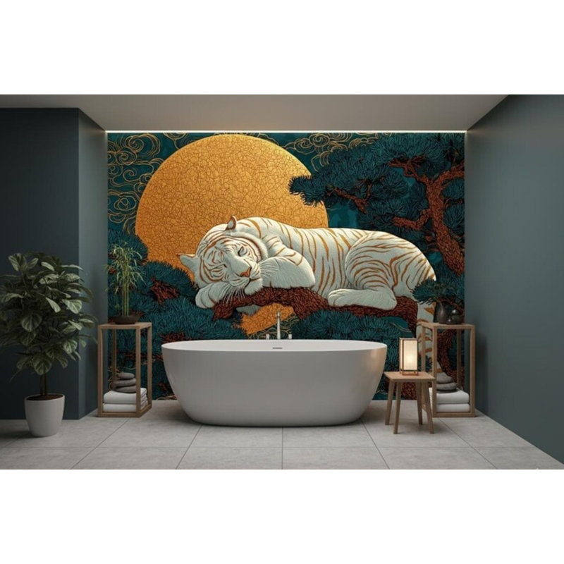 Murale tigre vert et vert oriental, L 96 po x l 108 po
