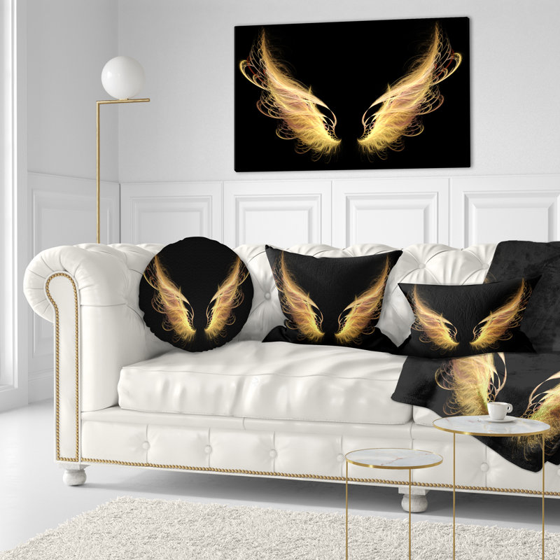 Golden Angel Wings on Black - Abstract Printed Pillow