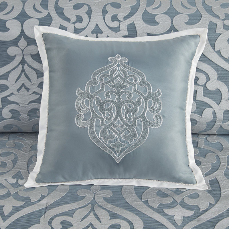 Aqua and Silver Queen Microfiber 8-Piece Comforter Set