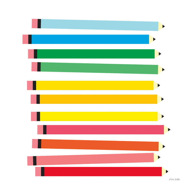 «Colored Pencils» par Ann Kelle, reproduction sur toile tendue, H 12 po x l 12 po, Non, Toile tendue