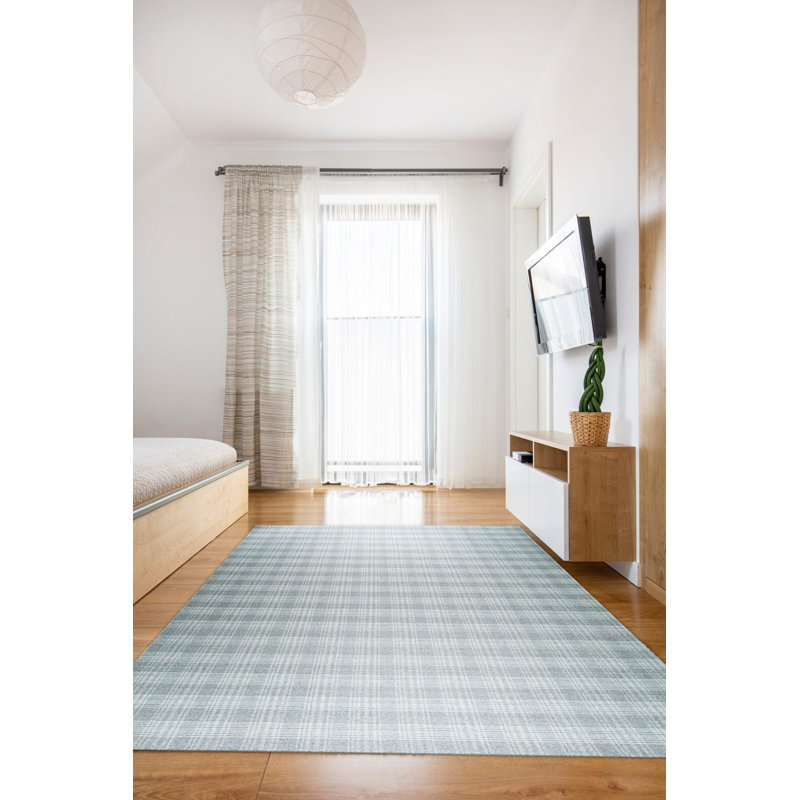 Gray Flat Weave Wool Subtle Plaid Geometric Modern Contemporary Carpet Rug, 9' x 12'