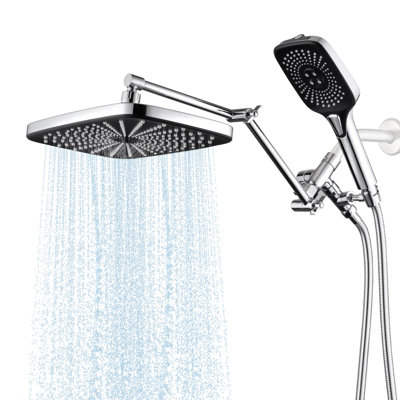 12" High Pressure Rainfall Shower Head With Handheld Spray, Waterfall Shower Heads, Dual Showerhead With 71" Hose, 3-Way Diverter, Height/Angle Adjustable, Anti-Clog Nozzles, Chrome