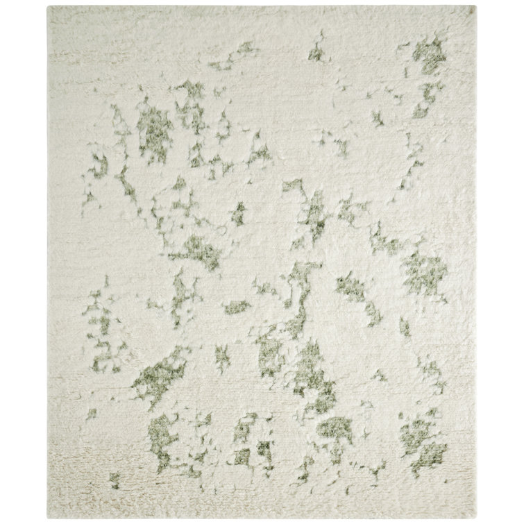 Cloudscape Hand-Knotted Wool Shag White/Cream/Green Area Rug