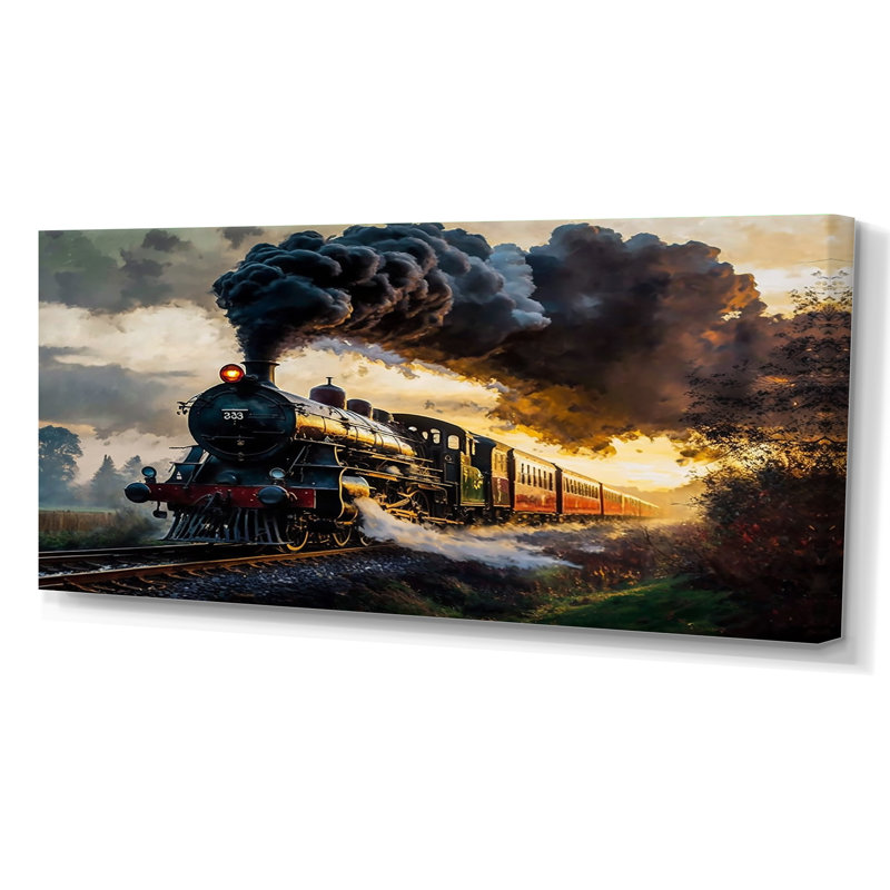 Vieux train aux États-Unis - train, art mural, Toile tendue, H 28 po x l 60 po x P 1,5 po