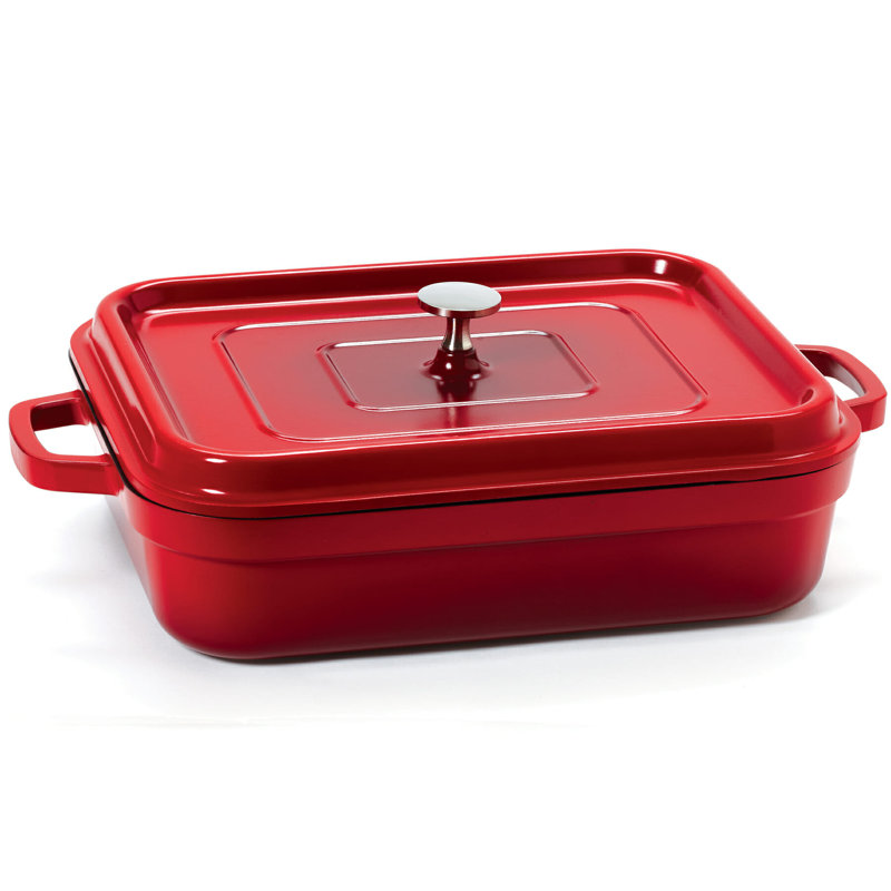 G.E.T. Heiss 5 Quarts Non-Stick Aluminum Rectangle Roasting Pan, Red