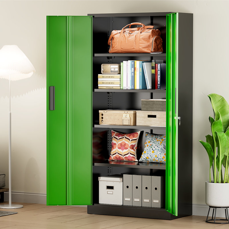 Steel Single Storage Cabinet with Lock ( 72'' H x 32'' W x 16'' D), Black/Green