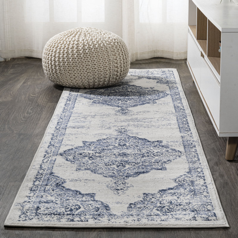 Tapis bleu clair / ivoire Alhambra, Tapis de couloir 2 pi 2 po x 8 pi