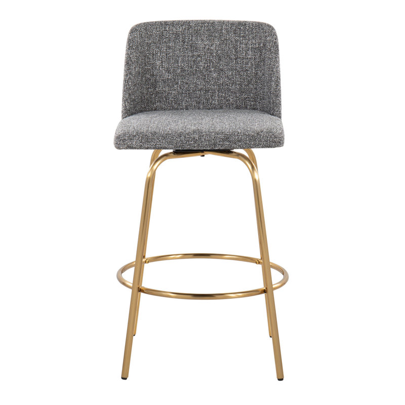Gray Noise Fabric and Gold Metal Swivel Counter Stool