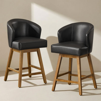 Swivel Upholstered Counter Stool with Solid Wood Frame