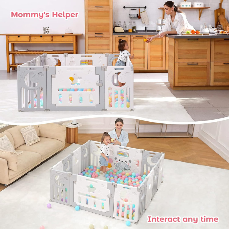 Parc pour bébé Safe Foldable, H 24 po x l 60 po x P 60 po, Gris / blanc