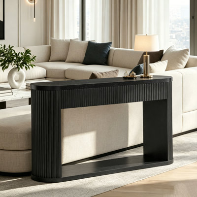 Console ovale cannelée avec tiroirs, canapé d'entrée moderne avec tablette de rangement, table d'appoint nervurée pour le salon, le vestibule, le couloir