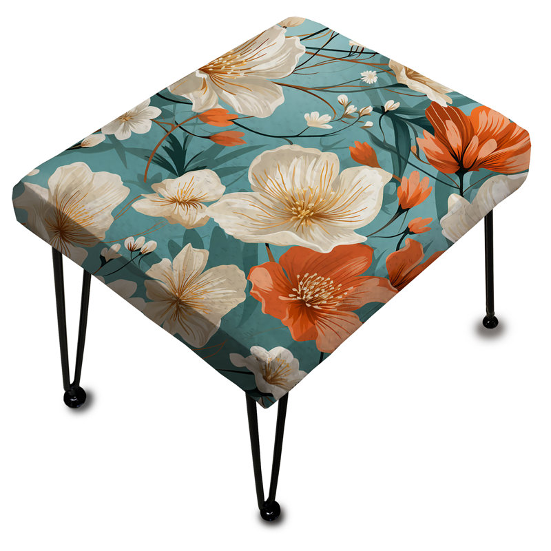 Motif floral ivoire et orange à motif de fleurs côtières - Repose-pieds rectangulaire floral