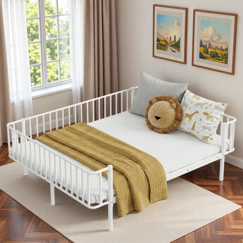 Metal Daybed With Reinforced Slat Support And Sturdy Metal Construction, Full, White