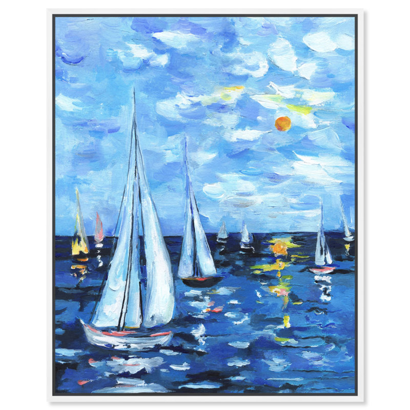 Tableau sur toile « Night Walk » sur le thème du littoral par Art Remedy, Cadre blanc, H 21 po x l 17 po