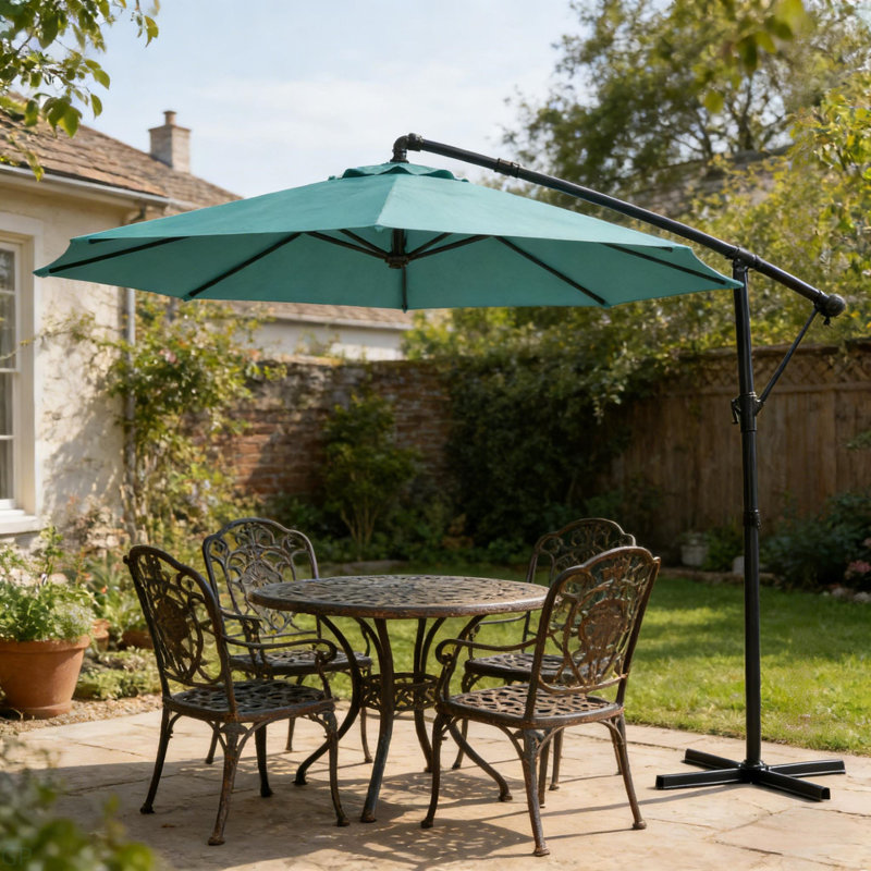 Grand parasol suspendu en porte-à-faux pour l'extérieur, parasol de patio, Bleu ciel