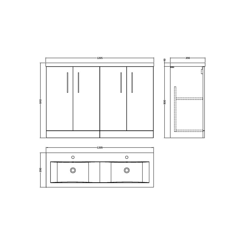 1205mm Double Bathroom Vanity with Drop In Vitreous China Basin, Midnight Blue
