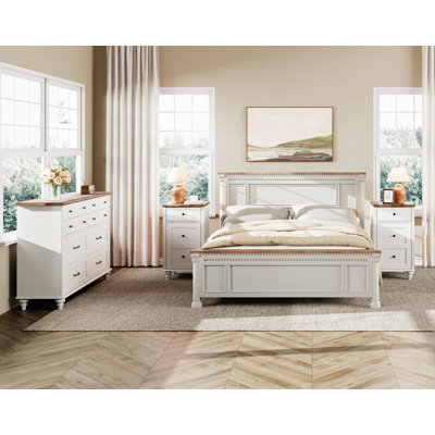3 Piece Bedroom Set - Includes Mid Century 8 Drawer Dresser, Set Of 2 Bedside Tables With Charging Station, 3 Piece Dresser And Nightstand Sets by Charlton Home