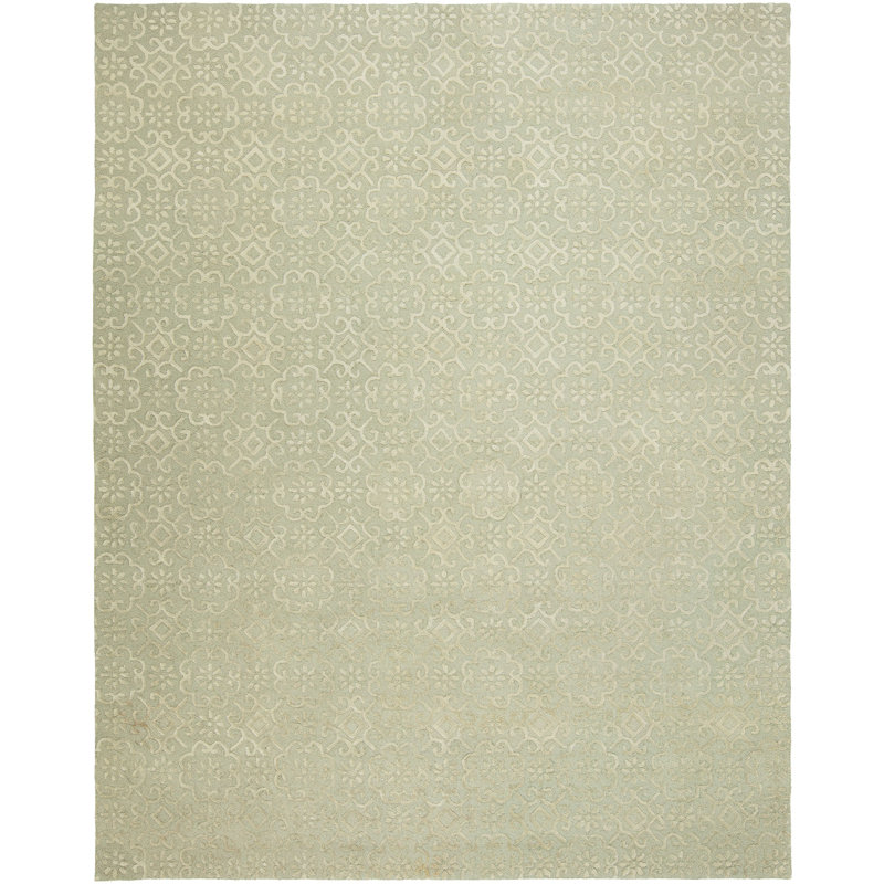Ally Geometric Handmade Tufted Wool Ivory Area Rug, Rectangle 8' x 10'