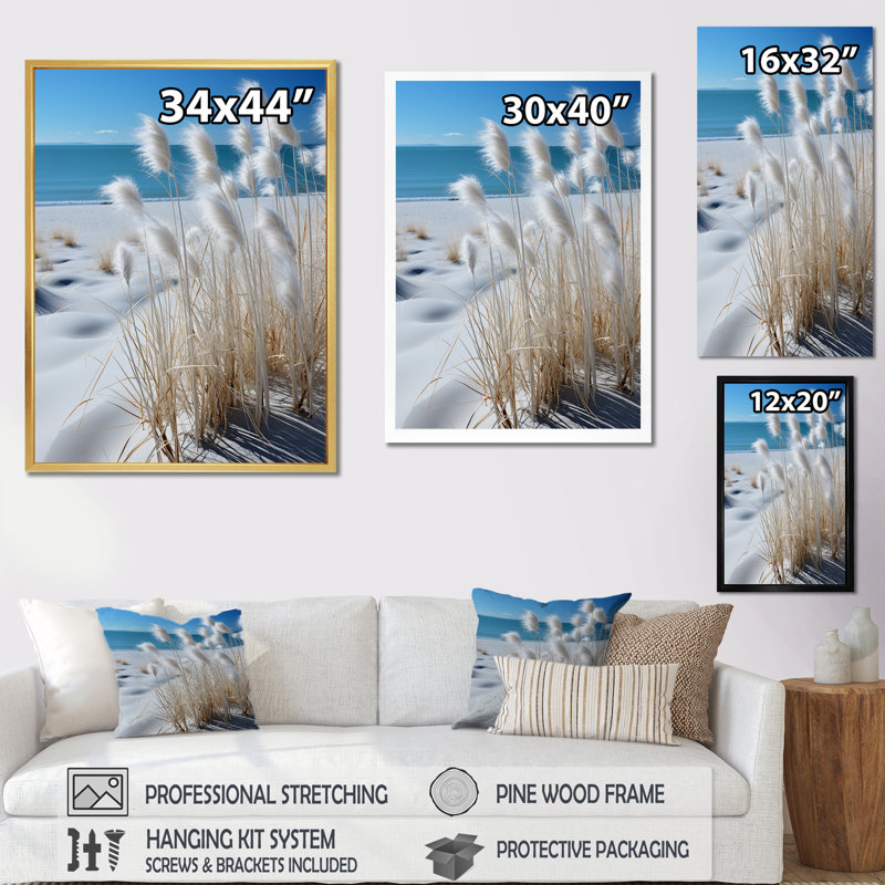 «Coastal White Sand Elegance», reproduction sur toile, Cadre photo argenté, H 32 po x l 16 po x P 1 po