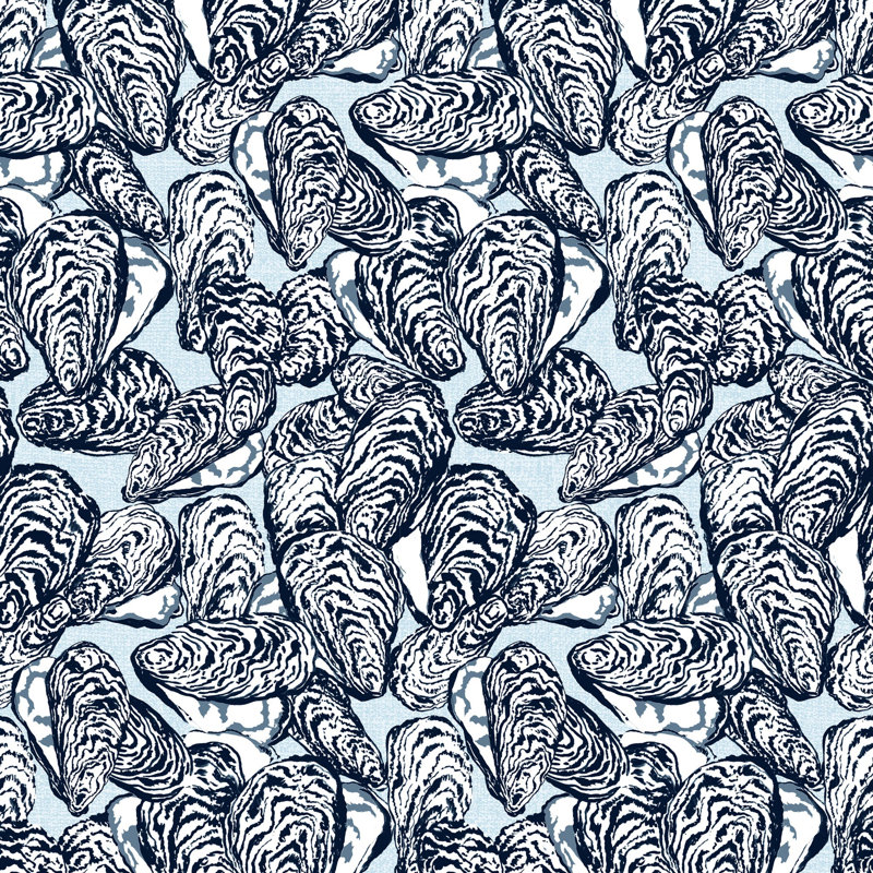 Bull’s Bay Oysters Dune Veil Wallpaper by Megan Molten, Blue, Faux Grasscloth, Non-Pasted