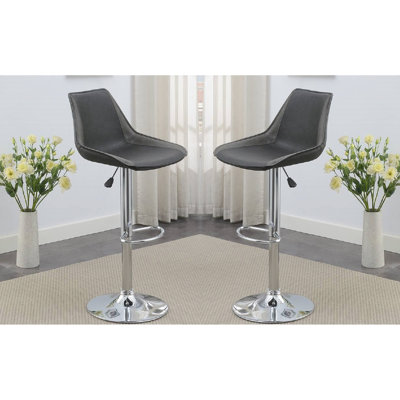 Tabouret de bar moderne en ébène, base réglable, siège en cuir ciré, 2 tabourets réglables