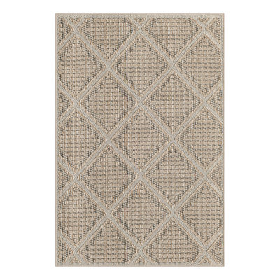 Geometric Machine Made Power Loom Polypropylene Plastic Indoor/Outdoor Area Rug in Khaki