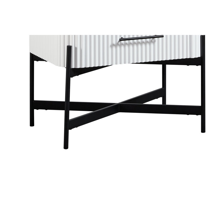 Table de chevet 2 tiroirs Type C - Blanc, bois massif +, base en métal, compatible avec rangement interne en feutre