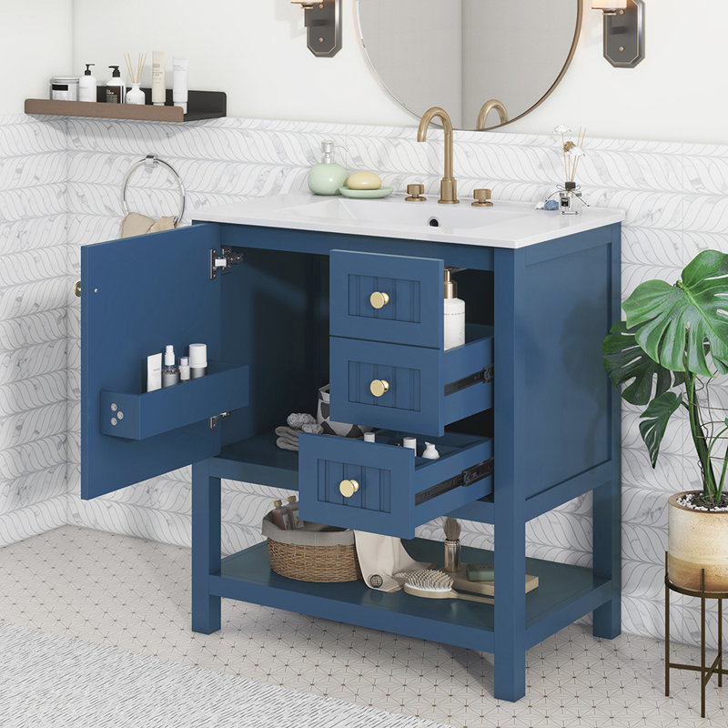 Meuble-lavabo simple avec plateau Ambleside 30,01, Bleu