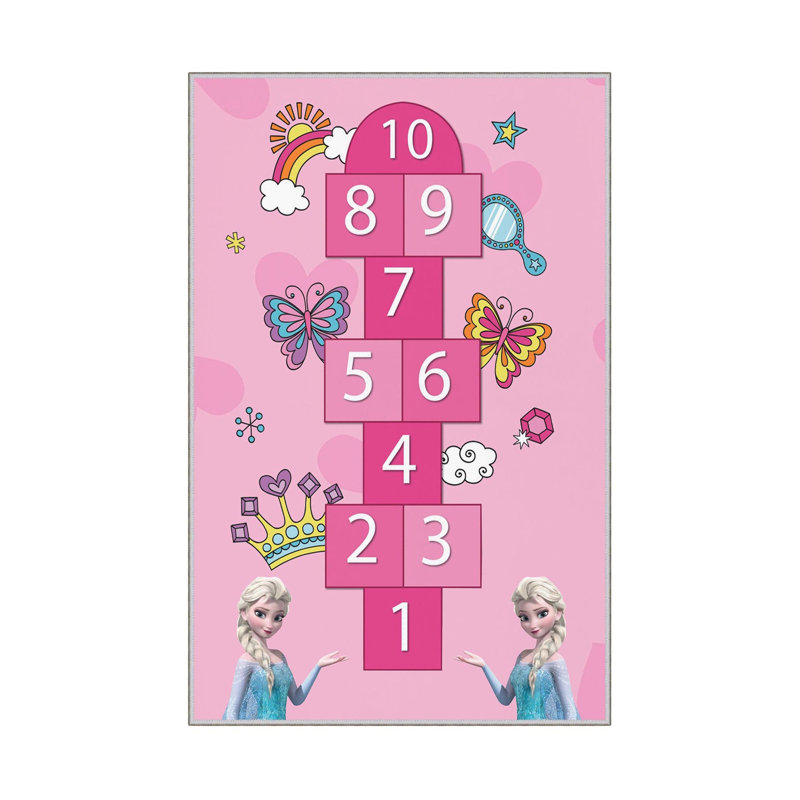 Tapis rose / bleu en polyester tissé à la machine Abdul, Rectangle 2 pi 7 po x 4 pi 11 po