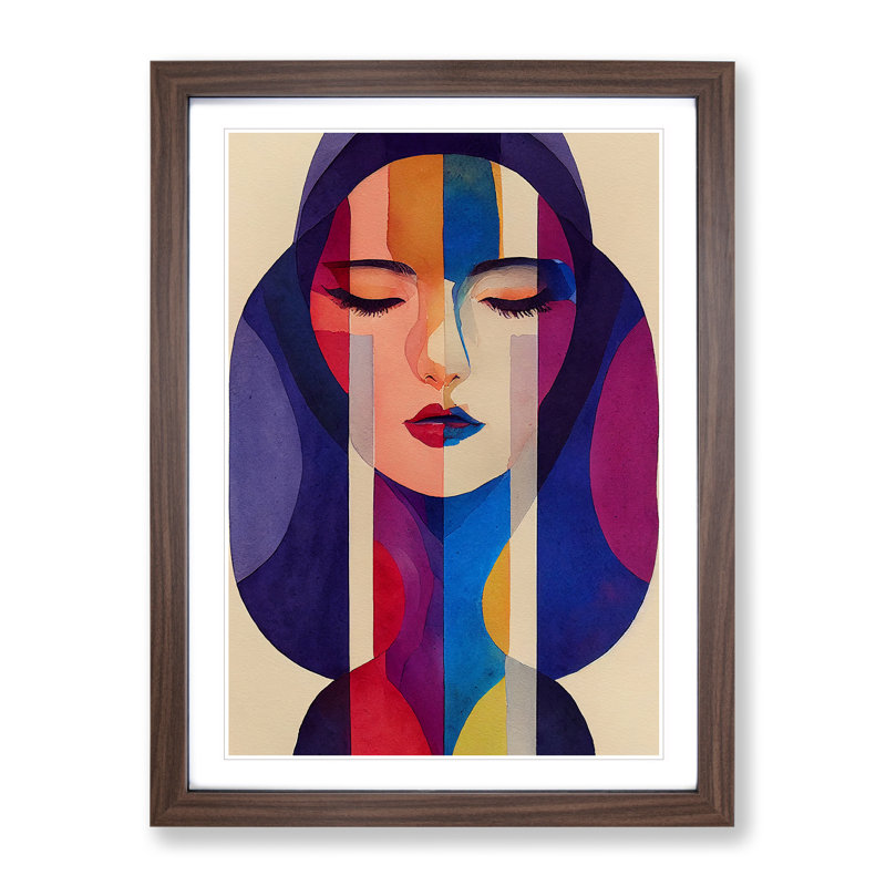 Woman Abstract Watercolour No.2 - Wall Art, 34cm H x 25cm W, Walnut Framed
