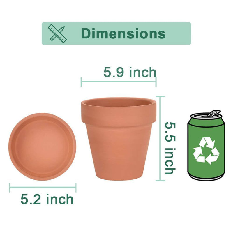 6 Inch Terracotta and Clay Pots for Plant with Saucer, Brown