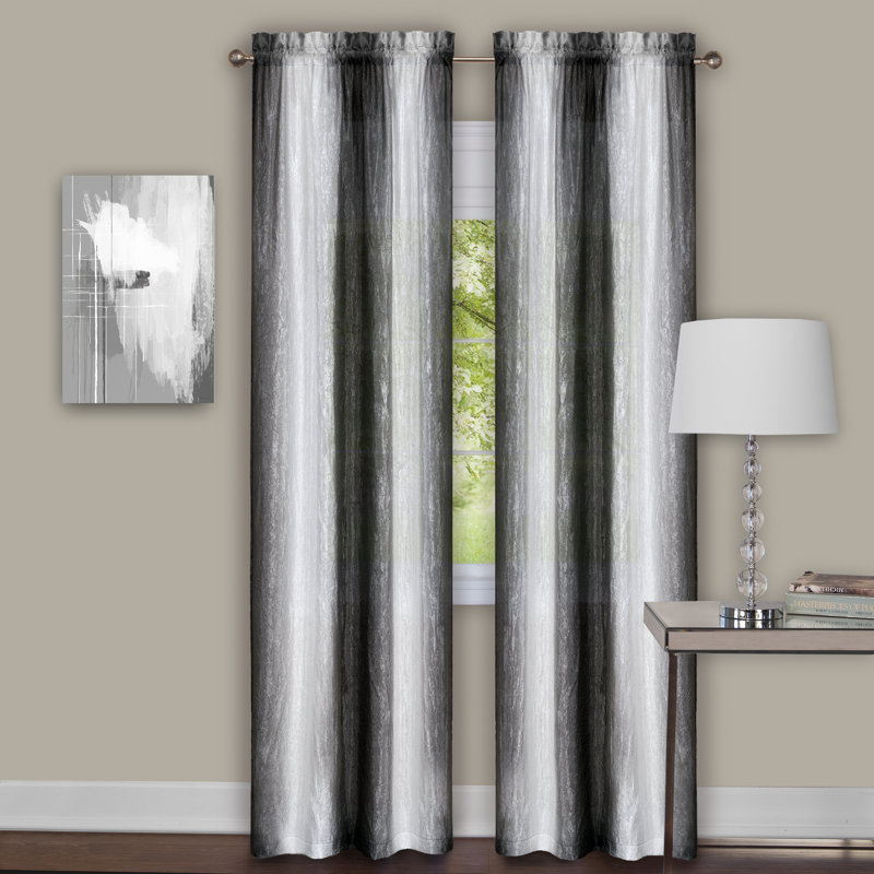 Betts Semi Sheer Curtain Pair, 40" W x 84" L, Black/White