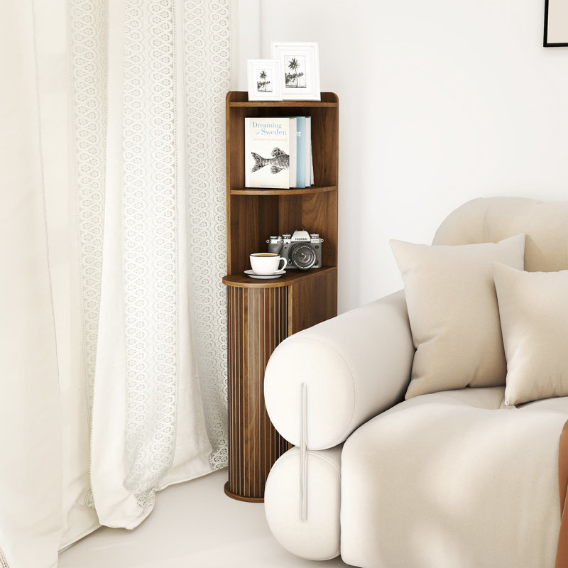 Ensemble de 2 tables d'appoint hautes et étroites, tables de chevet à 5 niveaux avec portes coulissantes, tables de rangement d'angle pour petits espaces, salon